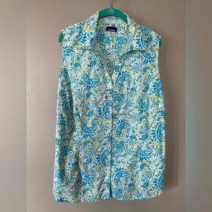 Turquoise & Green Paisley, sleeveless blouse